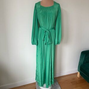 Helene Sidel Fifth Avenue Bonwit Teller VTG Green Balloon Sleeve Maxi Dress Sz S